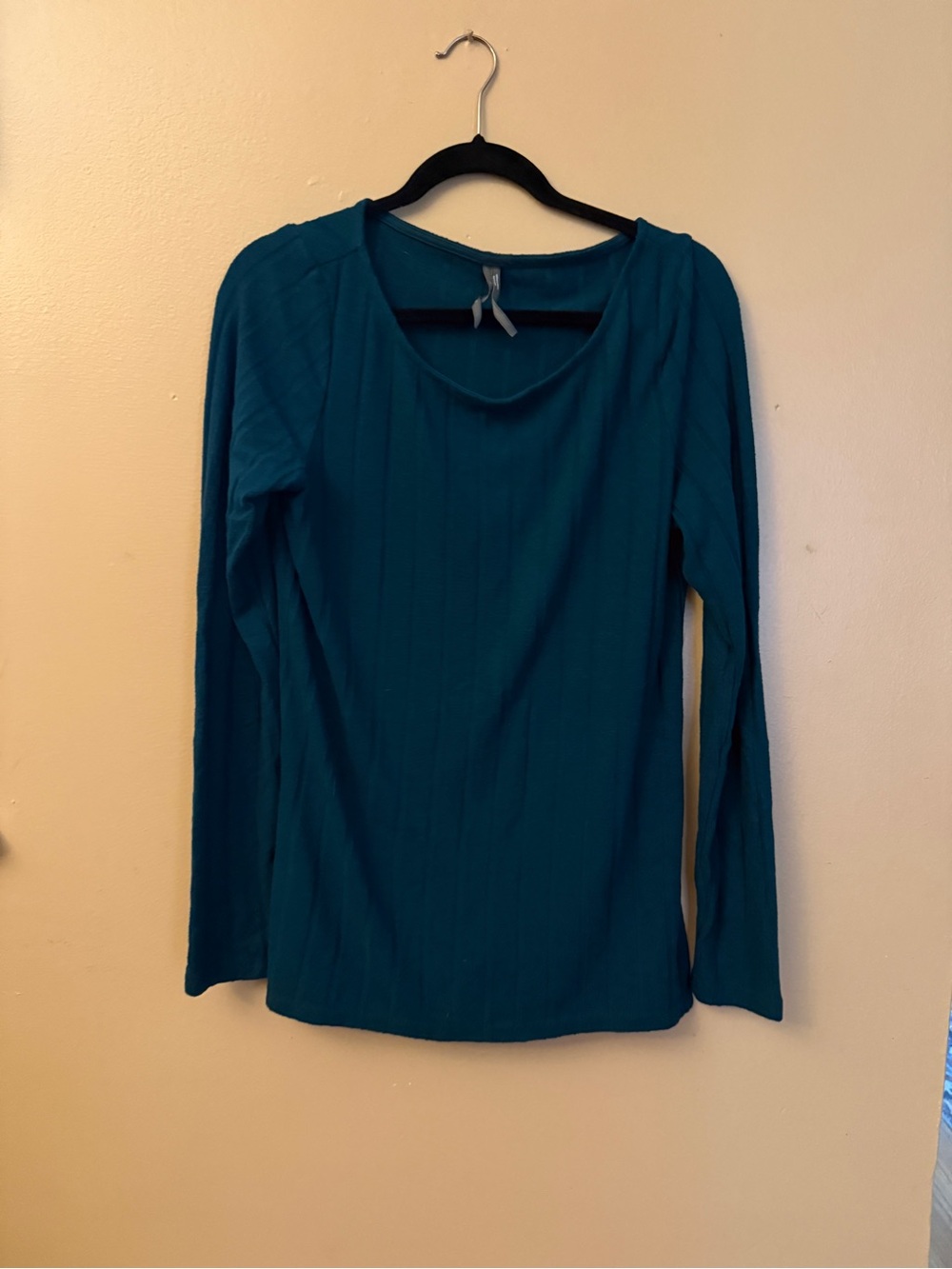 Anthropologie Teal Long-Sleeve Scoop Neck Top